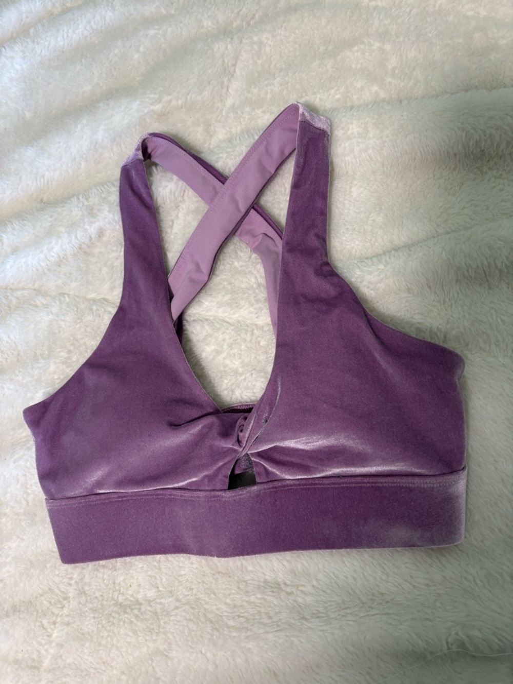 Fabletics Lavender Oasis Twist Velour Velvet Cross-Back Active Gym Sports Bra